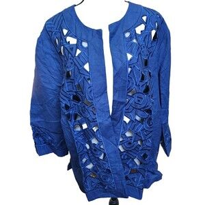 Bob Mackie Size XL Open Front Jacket Cut-Out Design Linen Blend